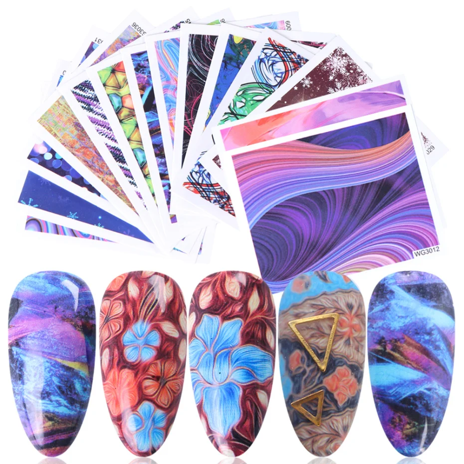 45 шт./компл. переводятся с помощью воды, Слайдеры для ногтей красочные небо полоски наклейки-лак маникюр декор обертки наклейки LAWG3001-3045