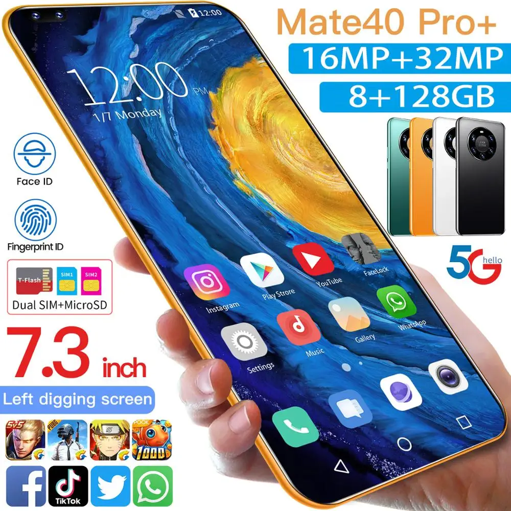 Mate40 Pro + 7 3 дюймовый смартфон 2021New глобальная версия 128 ГБ 32MP 6800 мА/ч Deca Core размер