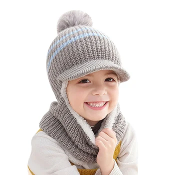 

Multi-function Winter Baby Knitted Striped Star Beanie Hats Boys Girls Scarf Caps With Ball Pom Windproof Mask Kids Toddler rt