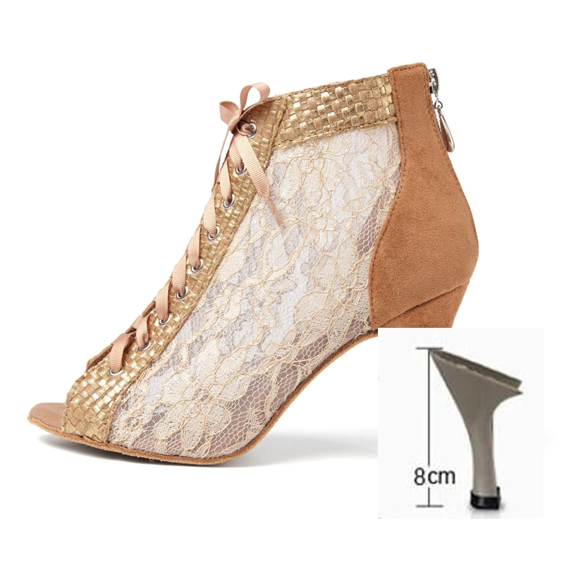 Na tasha/Обувь для танцев на среднем каблуке; женские танцевальные сапоги на высоком каблуке; бархатная обувь - Цвет: khaki 8cm