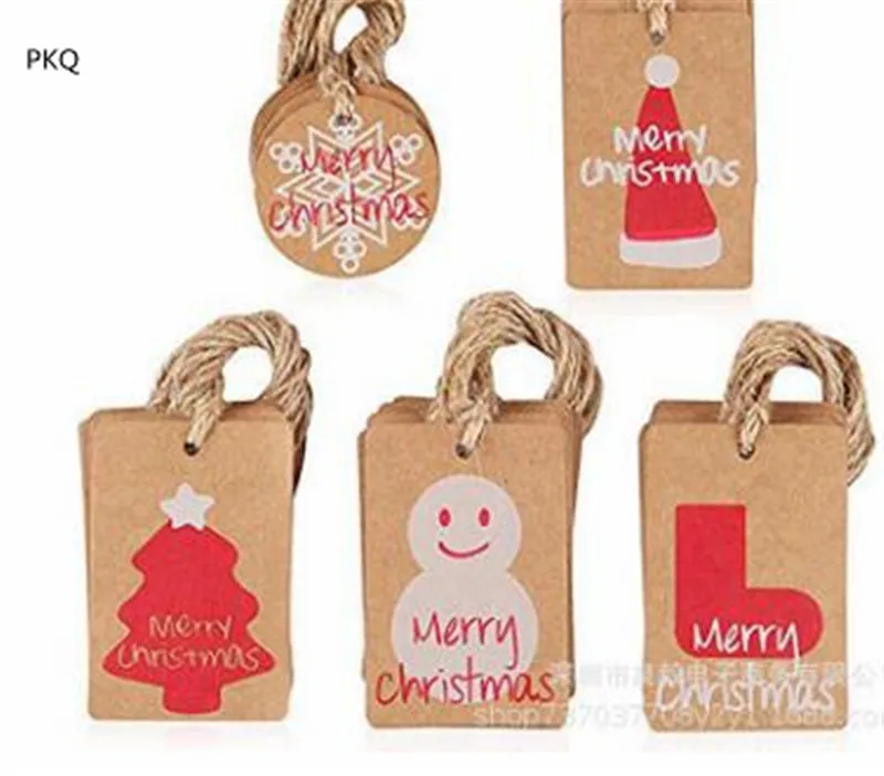 

100pc Happy Merry Christmas DIY Gift Tag Kraft Paper Tag Craft Label Party Favor Decoration Tag Snow Man Christmas Tree Xmas Cap