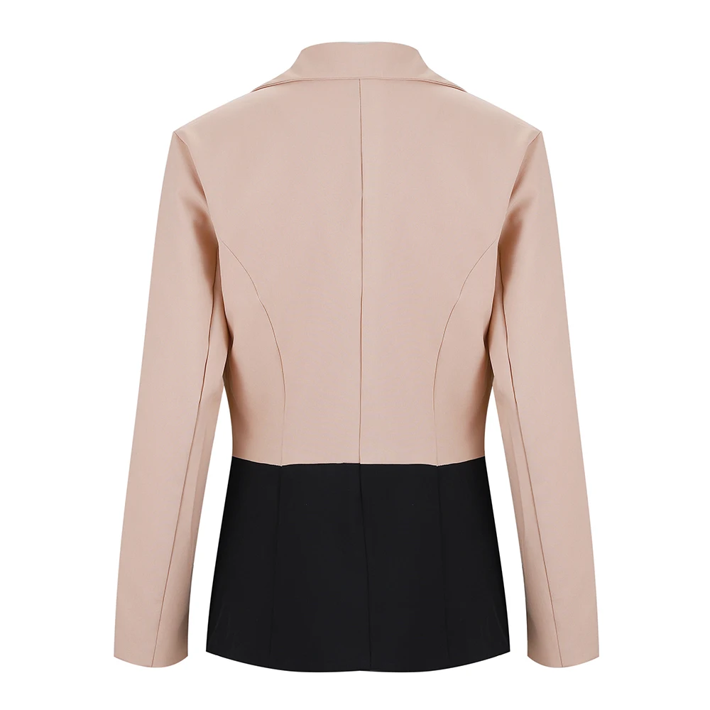 Women Jacket and Coat Fashion Office Ladies Patchwork Women Blazer Notched Collar Khaki Black Jacket Open Stitch Officewear D30