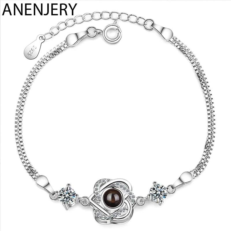 ANENJERY Горячая Мода 925 пробы серебро циркон любовь в форме сердца цепи браслеты для женщин проецирования ювелирные изделия S-B246