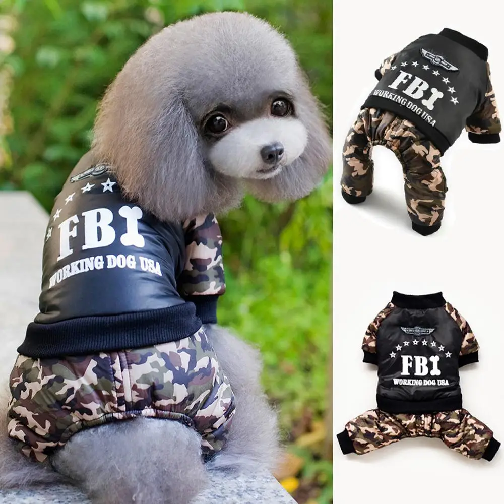 Зимняя одежда для домашних животных для собак камуфляж FBI Puppy куртка для питомца теплый флисовый комбинезон для собак чихуахуа французская одежда для бульдога