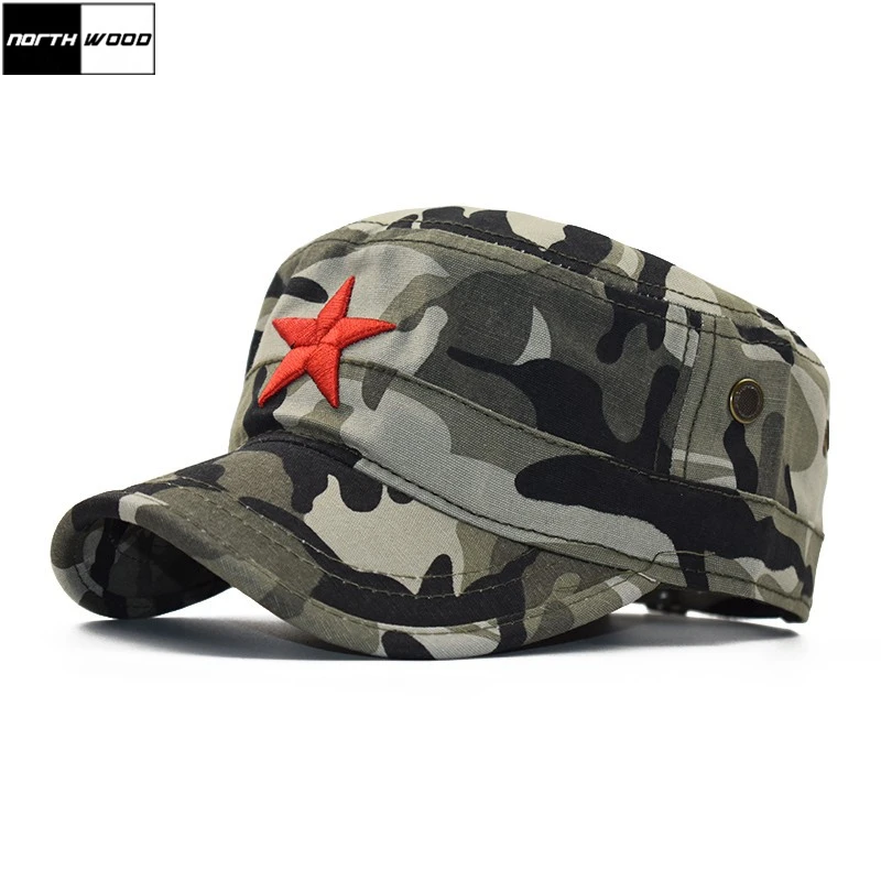 

[NORTHWOOD] Red Star Flat Top Caps For Men Camouflage Army Cap Mens Military Hats Bone Gorras Trucker Cap Bone Masculino Dad