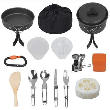 

Outdoor Camping Cookware Sets Lightweight Camping Cookware Mess Kit Backpacking Gear Cooking Equipment Durable Pot Pan Bowls