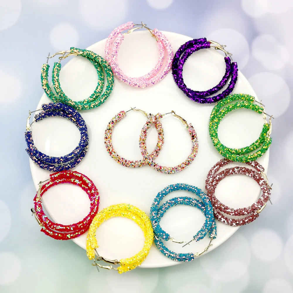 Fashion Hoop Earrings Glitter Sequins Jewelry Geometric Charm Design Round Bling Women...