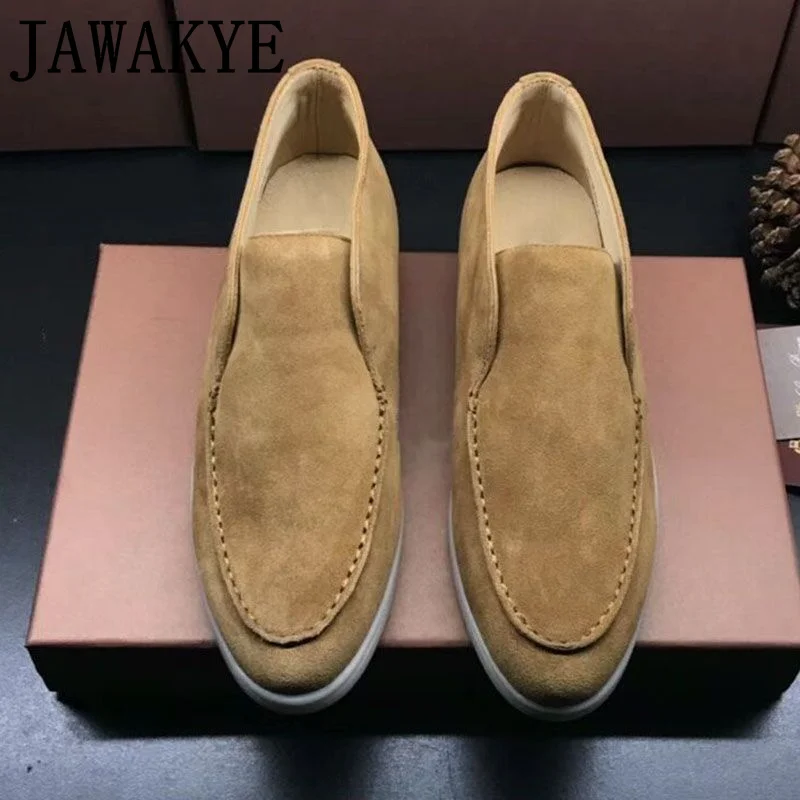 2022 Brand High Top Loafers Men Comfort Suede Slip-on Flat Casual Shoes Round Toe Designer Driving Shoes Men Flat Walk Shoes