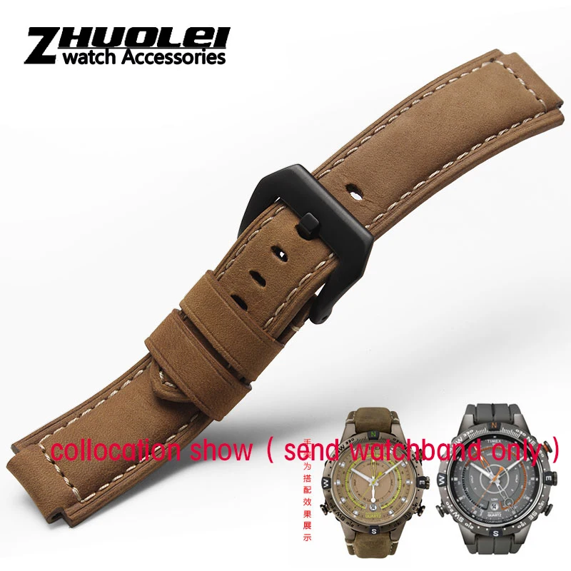 Qualidade Pulseira de Couro Genuíno para Homens Timex T49859 T2n720 T2p141 T2n722 723 738 739 Cinta com Pulseira de Aço Inoxidável - Image 2
