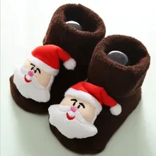 Pudcoco/рождественские детские носки зимние Нескользящие теплые носки для маленьких мальчиков и девочек, тапочки нескользящие носки-тапочки Санты, колокольчики