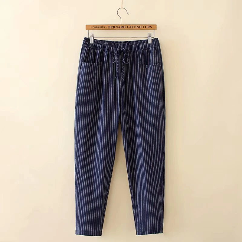 

Plus Size XL-4XL Women's Pants Casual Fashion Striped Loose Trousers Workwear Full Cotton Trousers