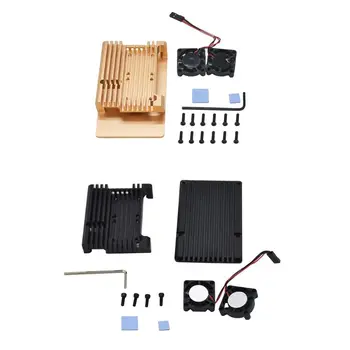 

Aluminum Alloy Metal Case Protective Shell with Dual Cooling Radiator Fan for Raspberry Pi 4 Model B/B+ E65A