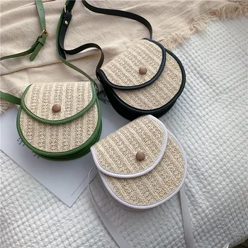 

Female Straw Saddle Crossbody Bags for Women 2020 Leather Luxury Handbags Designer Small Lady Solid Shoulder Messenger Bag