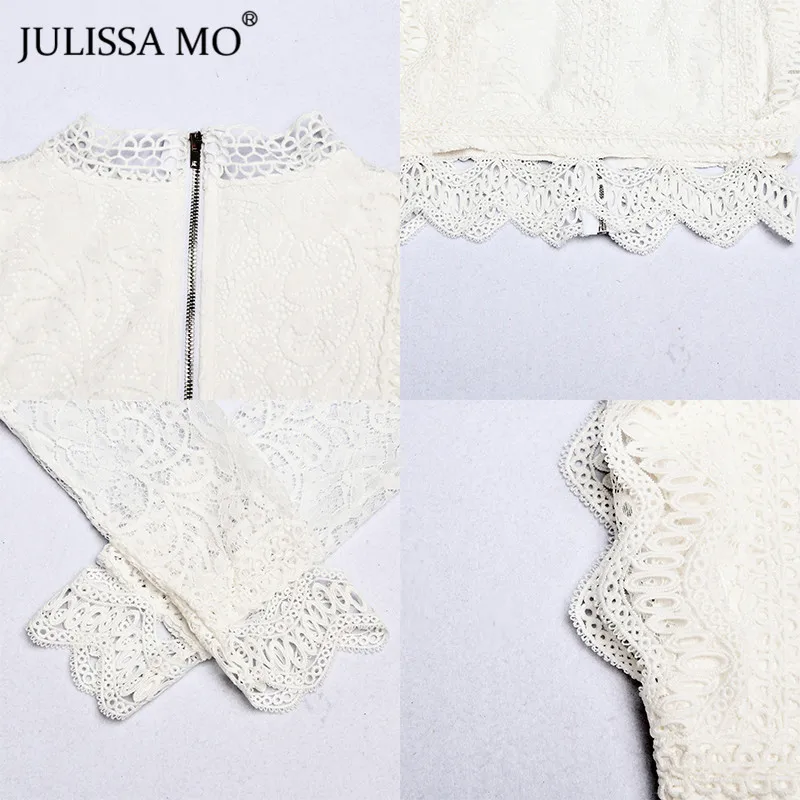 JULISSA MO белые кружевные блузки рубашки женские осенние сексуальные открытые рубашки с длинным рукавом футболки модные милые цветочные вязаные крючком женские топы
