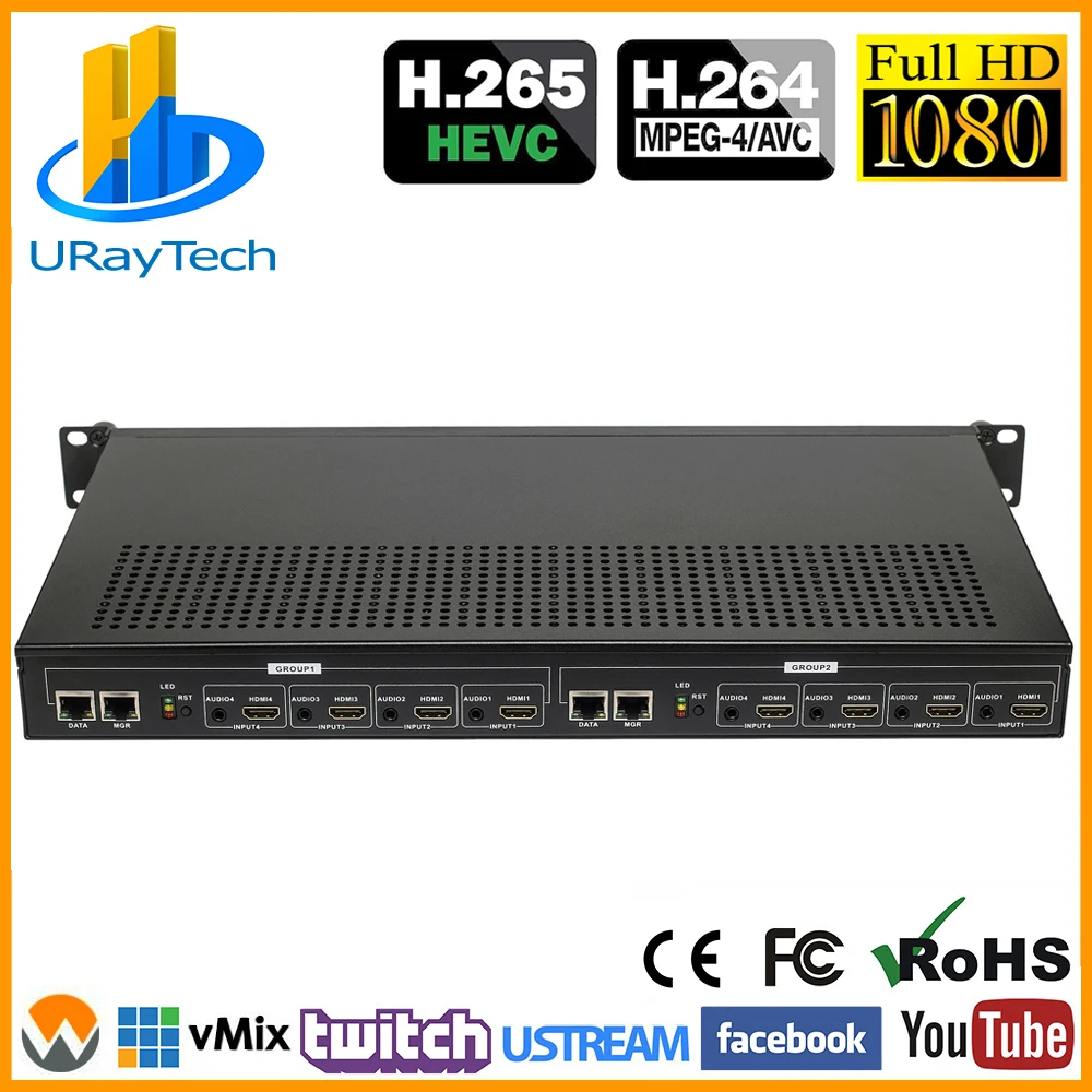 1U стойка 8 каналов MPEG4 H.264 HDMI потоковый кодировщик H264 прямая трансляция RTMP в HTTP RTSP
