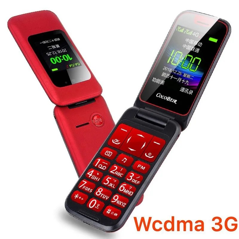 

Unlock Flip Senior 3G WCDMA Senior Cellphone Dual Display SOS Fast Dial DV Large Russian Key Simply Working Feature Mobile Phone