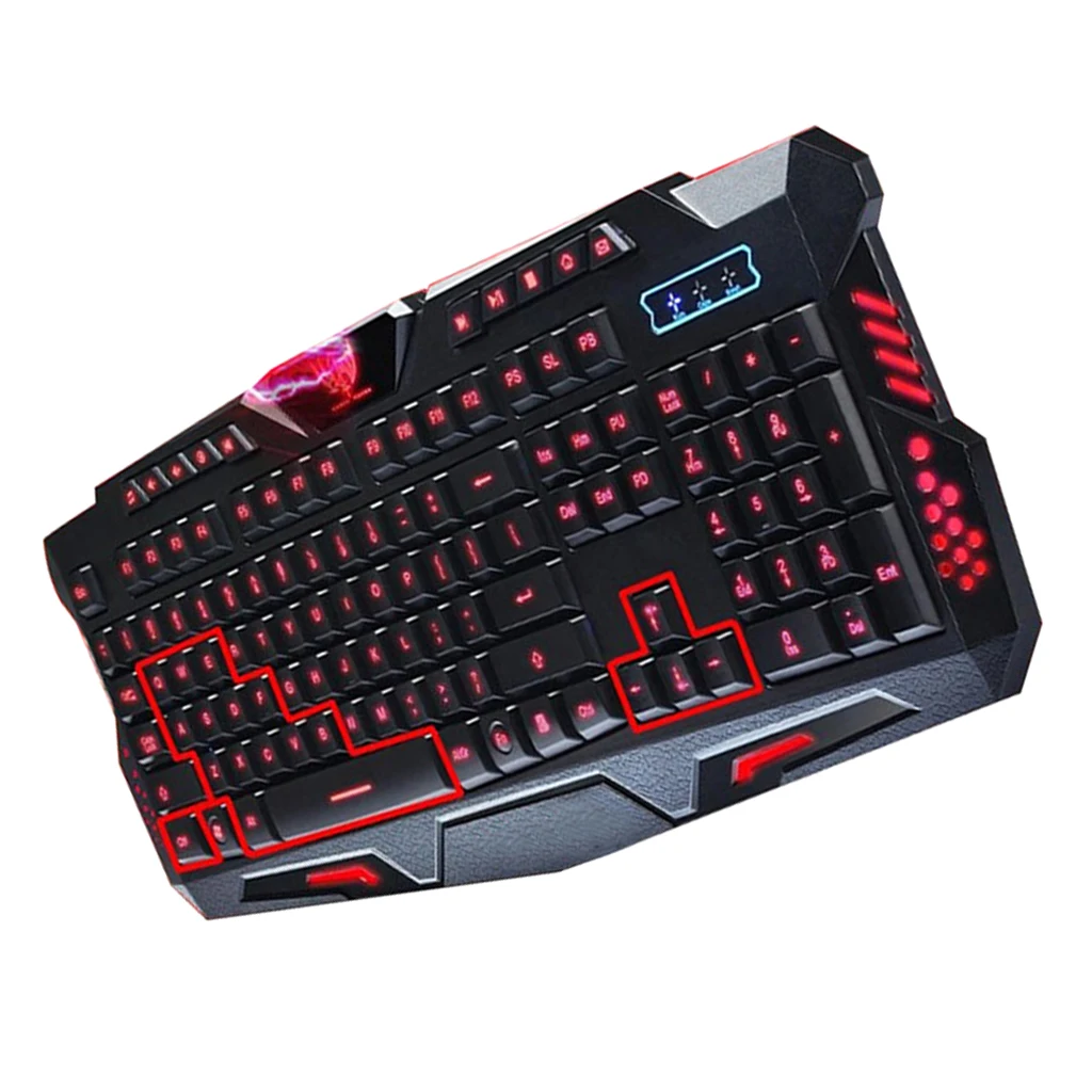 Colorful Mechanical Feel LED Backlight Gaming Keyboard with Number Pad Three Backlight Colors (Red/Purple/Blue)