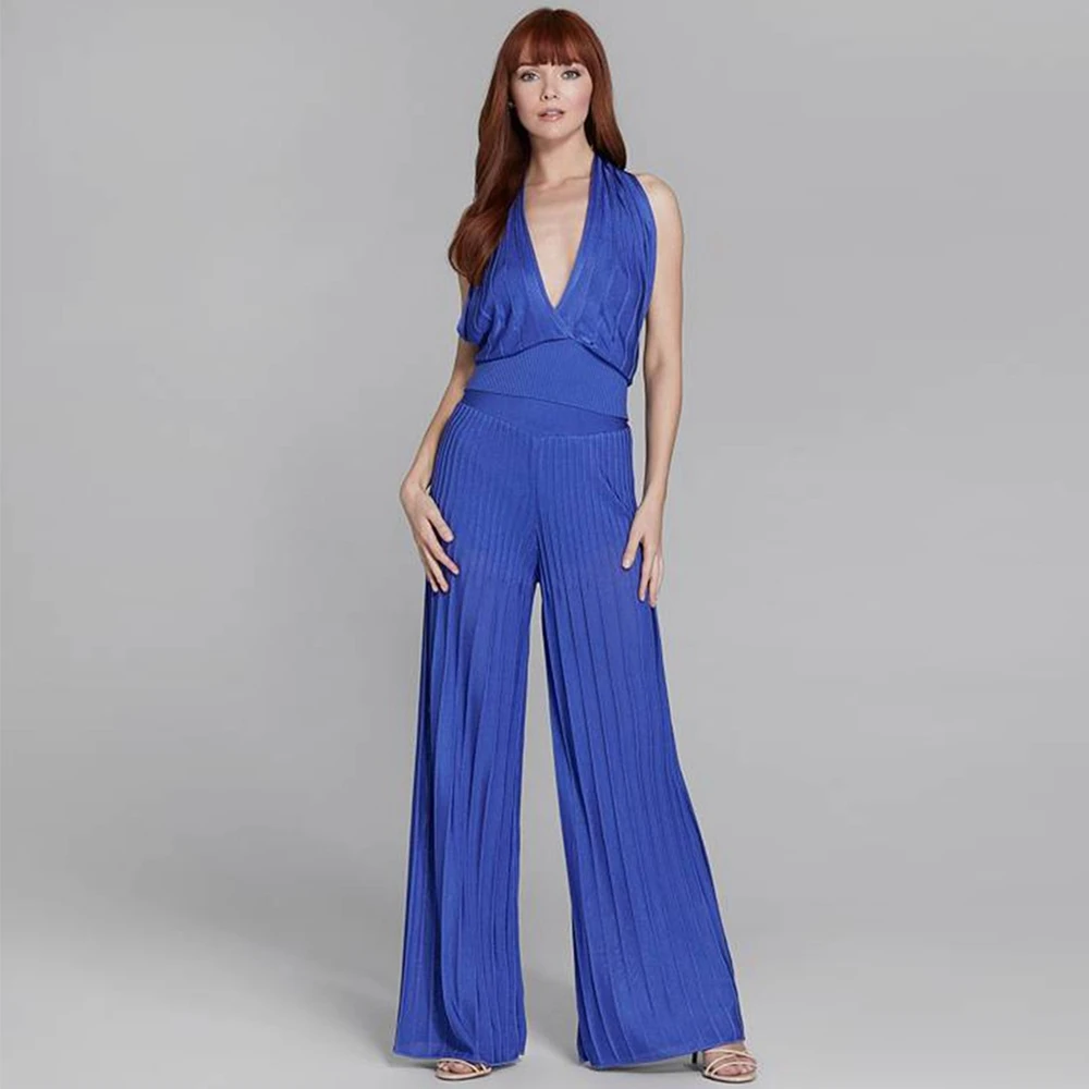 

Ocstrade Blue Halter Sleeveless Maxi Backless Bodycon 2 Piece Set SW072-Blue