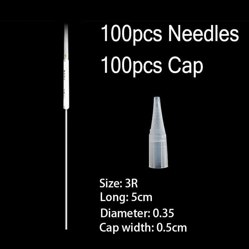 3R 100pcs Cap 100pcs 1 Набор, профессиональная дермографная машинка, 35000р/м, универсальная татуировка, Перманентный макияж, ручка, татуировка, пистолет для бровей, швейцарский кончик, ручка - Цвет: 3R 100pcs Cap 100pcs