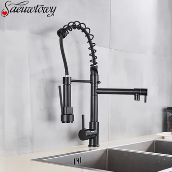 

Black Stretch Spring Kitchen Faucet Pull Out Double Mode Water Faucet Sink 360 Rotating Kitchen Tap Cold and hot mixed craner