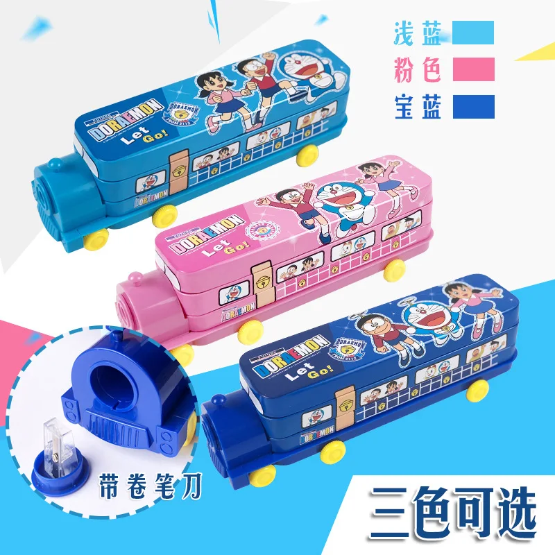 

Locomotive Stationery Box Doraemon Genuine Product Students Stationery Tinplate Multi-functional Pencil Sharpener Pencil Case