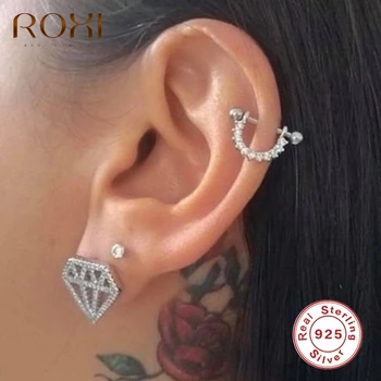 

ROXI U Shape Flower Zircon Crystals Stud Earrings for Women Geometry Wedding Earrings Piercing 925 Sterling Silver Pendientes