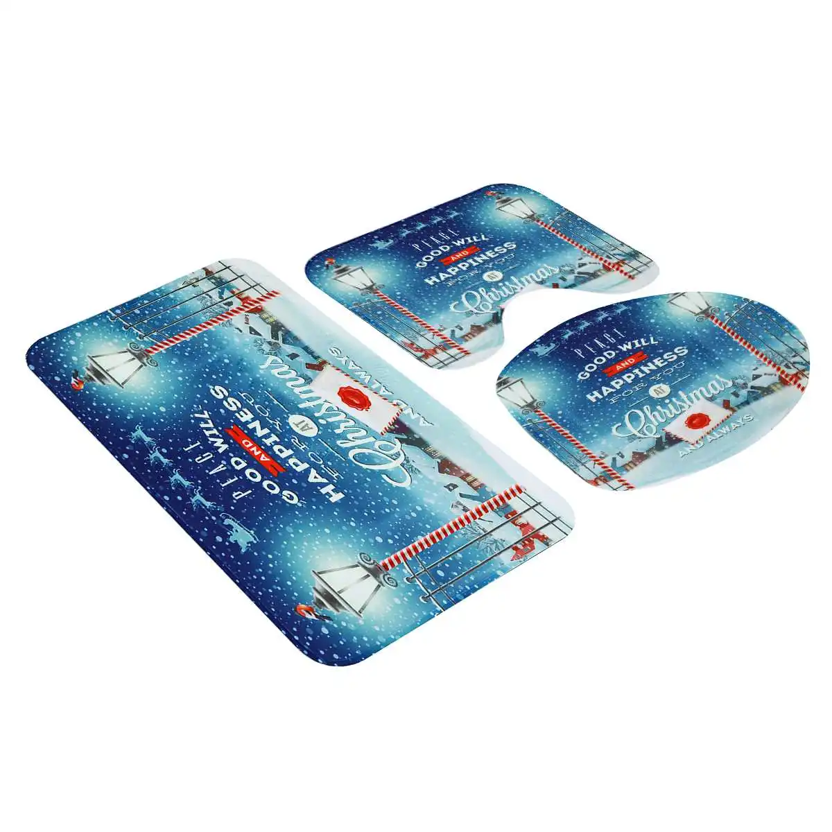 Toilet Mat Set Merry Christmas ванна душ занавес мультфильм Рождество Санта Клаус коврик для ванной крышка Туалет крышка водонепроницаемый Противоскользящий комплект коврик для туалета - Цвет: Toilet Mat Set