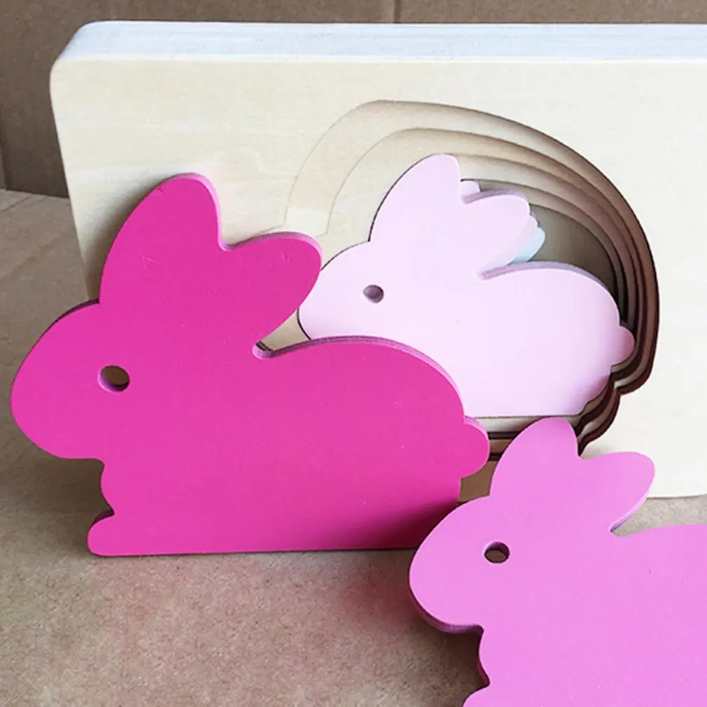 rabbit 3D деревянные Многослойные головоломки животные картонный Кролик/Птица/КИТ головоломки Детские деревянные игрушки ребенок раннего захвата образовательный подарок - Цвет: rabbit