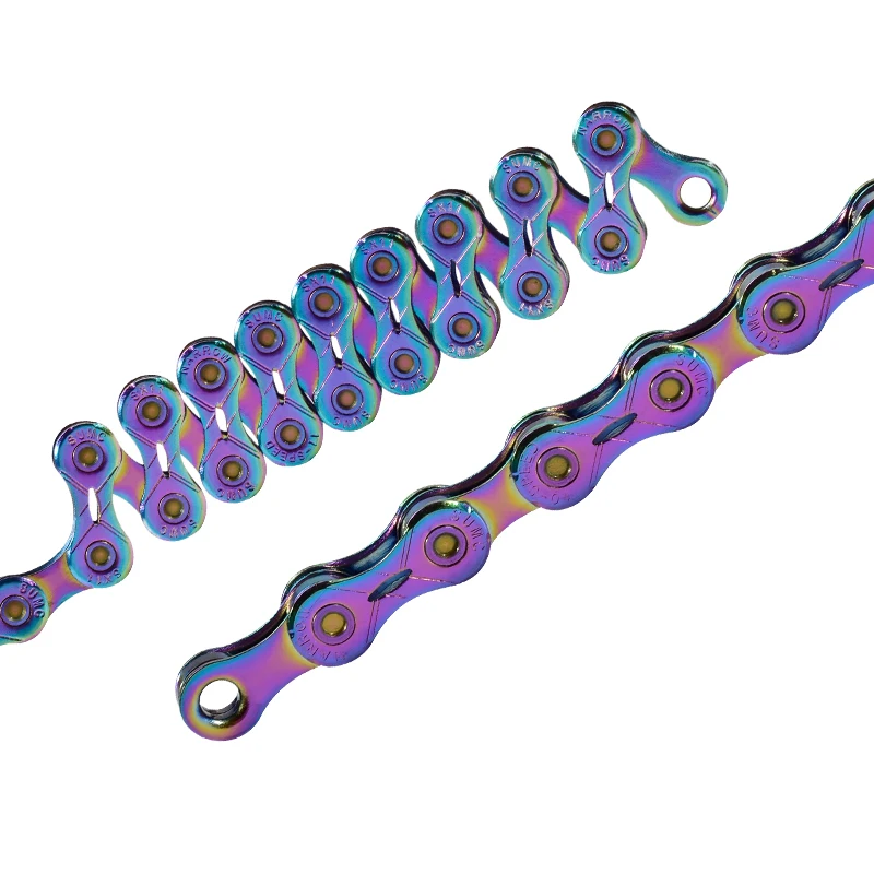 Discount SUMC Bike Chain Colorful Bicycle Chain 10/11/12 Speed Ultralight Semi-hollow Chain Rainbow Chain w/ Magic Buckle 2