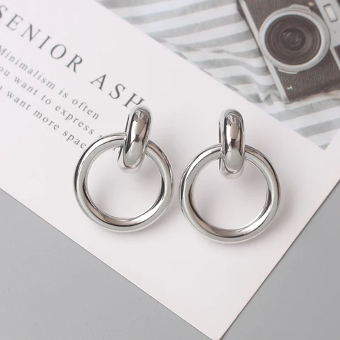 Fashion Twisted Small Stud Earrings for Women ZA Jewelry Hollow Geometry Round Circle Smooth Metal Exaggerated Oorbellen
