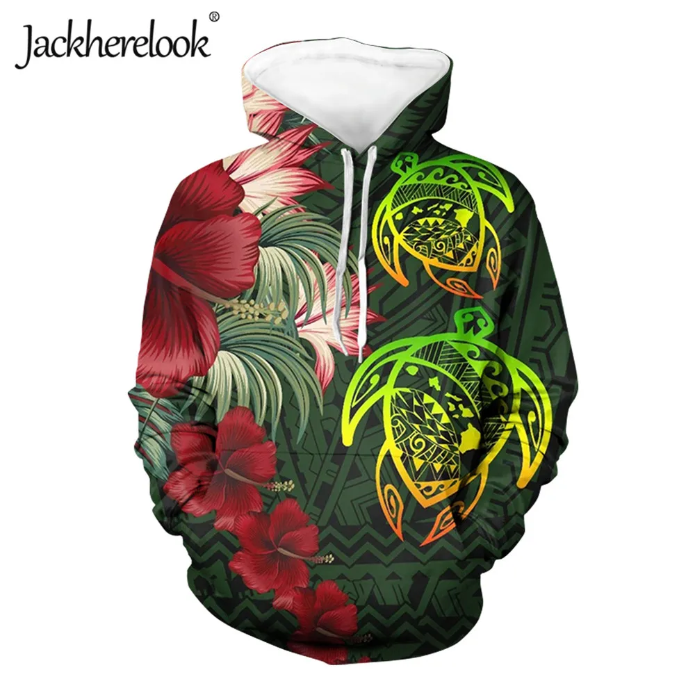

Jackherelook Women's Hooded Pullover Tops Hawaii Turtle Hibiscus Plumeria Polynesian Tribal Brand Design Loose Sweatshirts Mujer