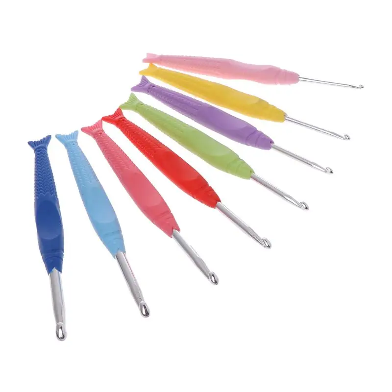 8Pcs In 8Sizes Fishtail-Type Crochet Hooks Set Soft Rubber Handle TPR knitting Needles DIY Tool