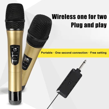 

Wireless Microphones Handheld Dynamic Vocal Microphone Anti-fall Voice Amplifier For PC Compter 2-in-1Karaoke