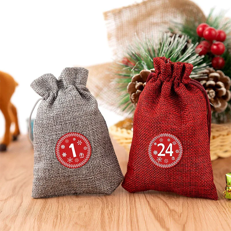 

Advent Calendar Set 24 Filling Fabric Gift Bags with Number Labels for DIY Christmas Decor TN88
