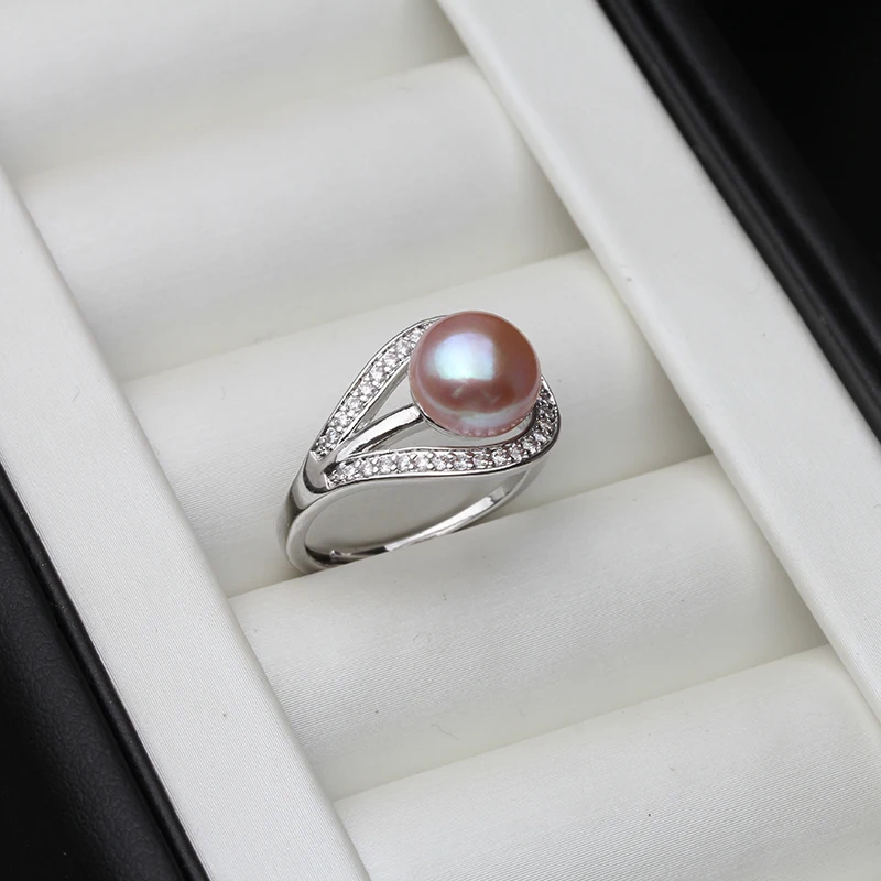 Trendy Black Natural Freshwater pearl ring Elegant retro wedding jewelry for women gift