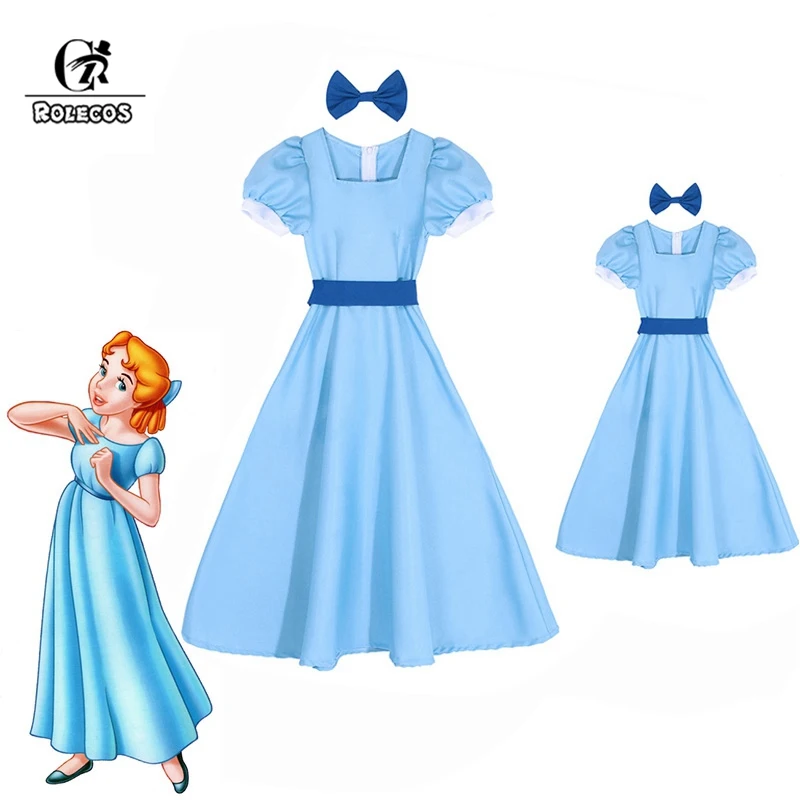 

ROLECOS Anime Wendy Dress Peter Pan Cosplay Costumes Girl Blue Dress Women Long Costume Halloween Party Rachel Cosplay