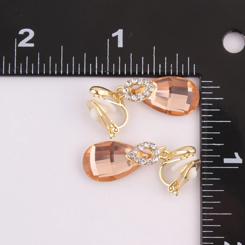 Ear Clip Earrings Rhinestone Crystal Tear Drop Shape Clip on No Pierced For Women Wedding