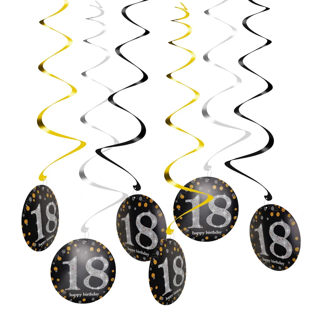 

Twins Party 6pcs PVC Birthday Party Decorations Happy Birthday Swirl 18 21 30 40 50 60 70 Years Old Hanging Ornaments