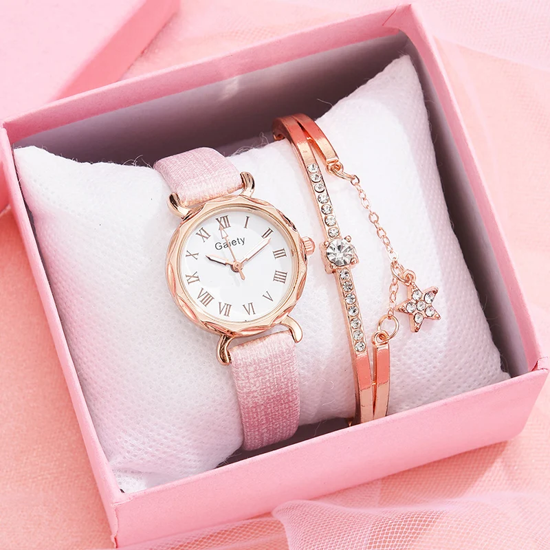 Gaiety Brand 2pcs Set Casual Watch For Women Rhinestone Bracelet Watch