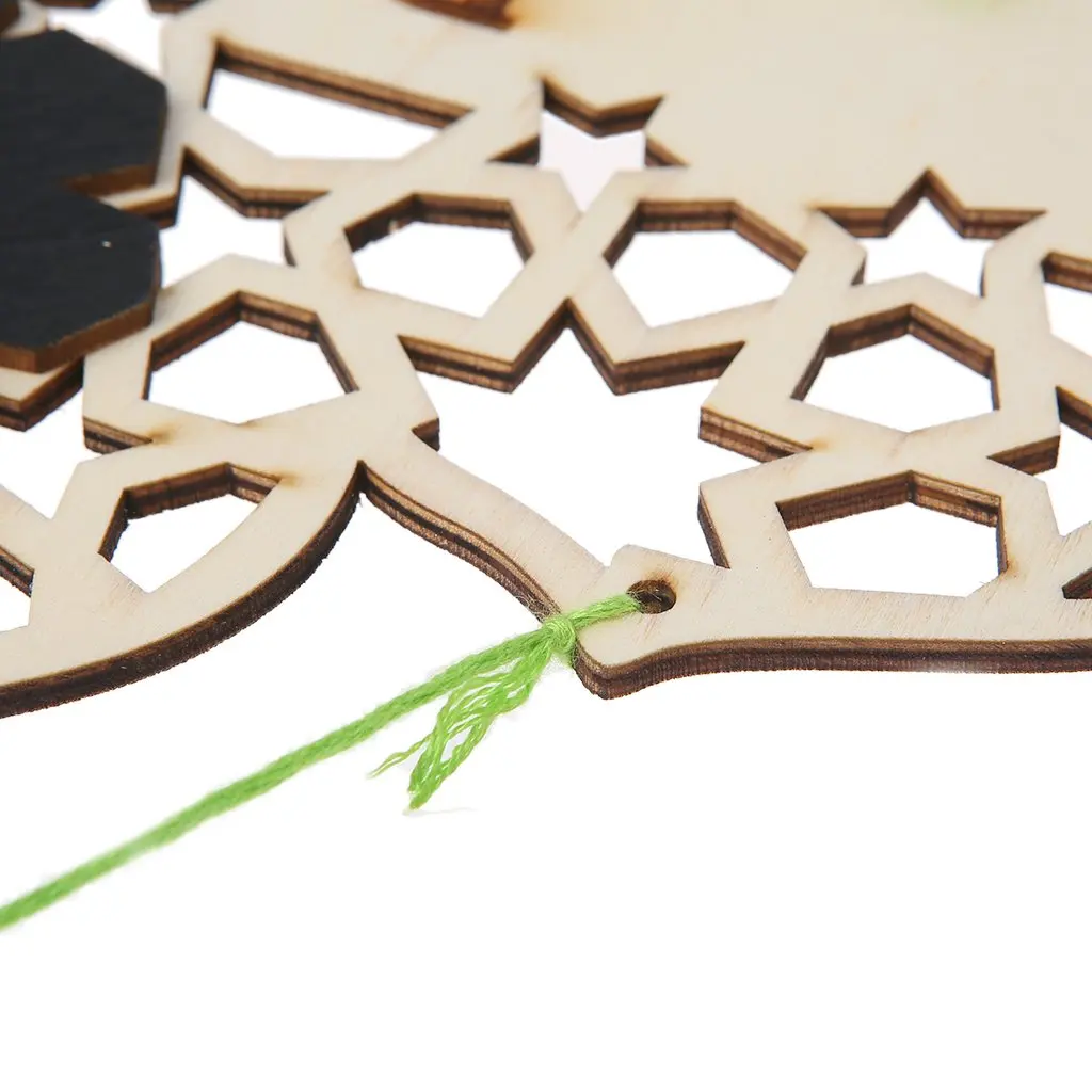 Wooden Islamic Blackboard Plaque Hanging Pendant Eid Ramadan Mubarak Counted Mark Chalkboard Message Note Board Wall Decoration