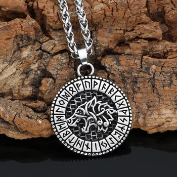 Norse Viking Odin’S Wolf Rune Vantage Necklace with Gift Bag  Viking Necklace