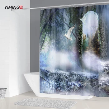 

3D Mysterious deep forest white pigeon printed shower curtain mildewproof waterproof bathroom partition curtain with hook200*180