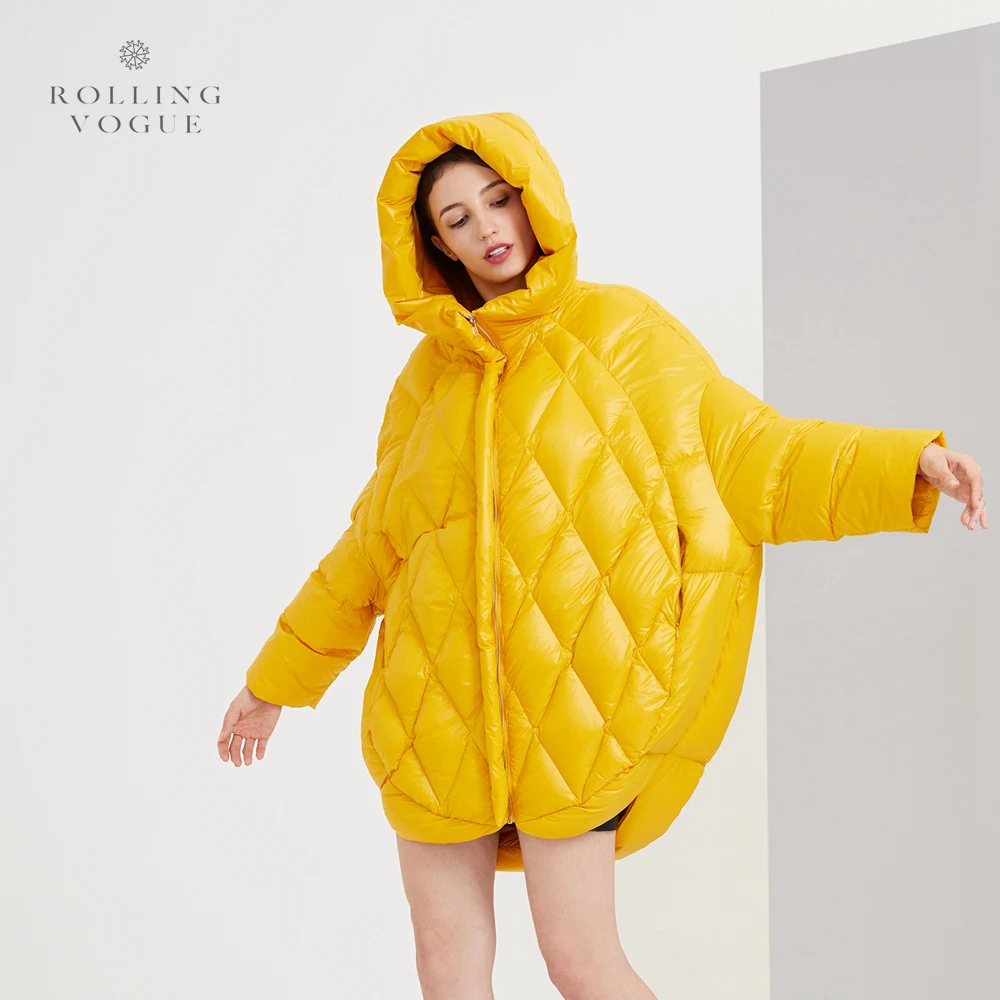 

2019 New Winter Yellow Pink Puffer 90% White Duck Down Coat Long Women Oversize Streetwear Overcoat Plus Size Hooded Cocoon Park