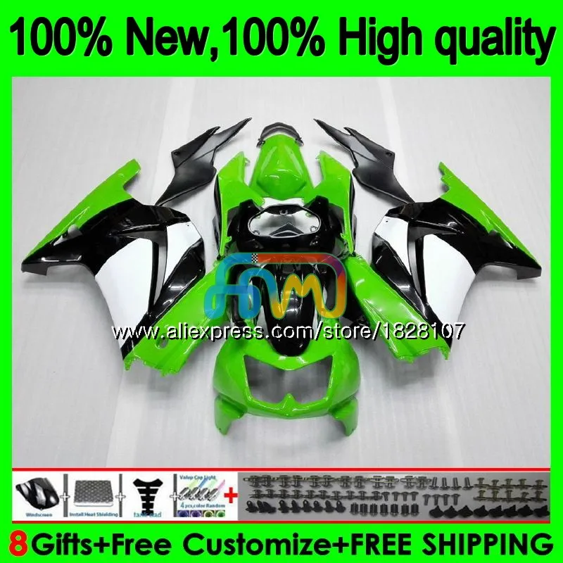 Корпус для KAWASAKI ZX-250R EX-250 EX250 ZX 250R 2BS. 12 EX 250 ZX250R 08 09 10 Зеленый черного цвета, размеры 11, 12 2008 2009 2010 2011 2012 обтекатель
