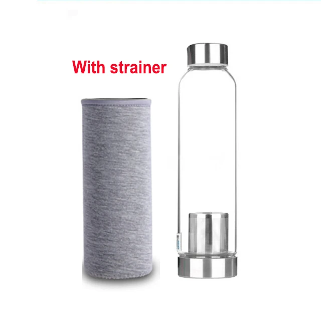 Gray With strainer UPORS 280 мл/360 мл/550 мл стеклянная бутылка для воды портативная Спортивная бутылка с крышкой из нержавеющей стали и защитной сумкой дорожная бутылка для напитков - Цвет: Gray With strainer