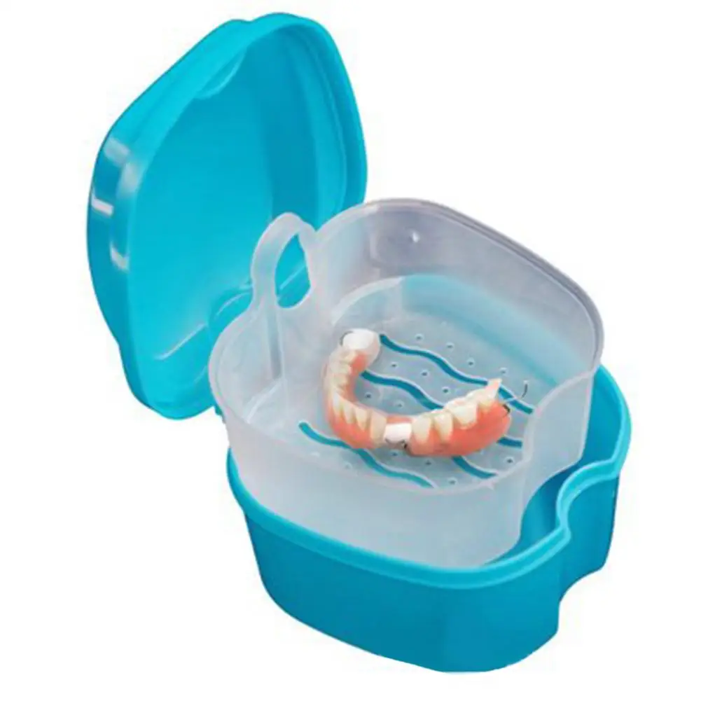 

MeterMall 1PC High Quality Practical Denture Bath Box Case Dental False Teeth Storage Box with Hanging Net Container Pretty