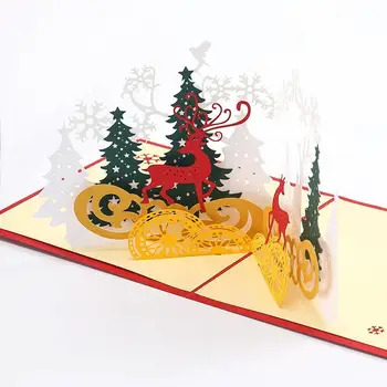 

Merry Christmas Cards Christmas Tree Winter Gift 3D New Laser Cut Greeting Cards Year Up Stickers Decoration Christmas Card L6N0