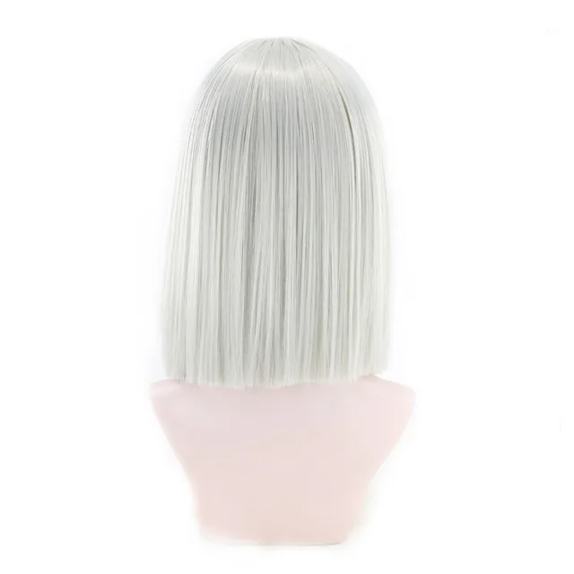 WoodFestival Short Straight Bob Synthetic Hair Wig With Bangs Cosplay Wigs For Women Pink Red Brown Blue Green White Purple Grey Silver Grey
