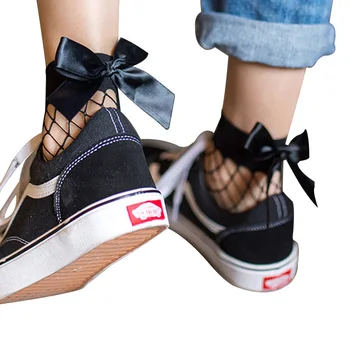 

Fashion 2020 New Women Sexy Black Mesh Short Ankle Socks Christmas Girls Fishnet Socks With Cute Bow Ladies Sock Harajuku Kawaii