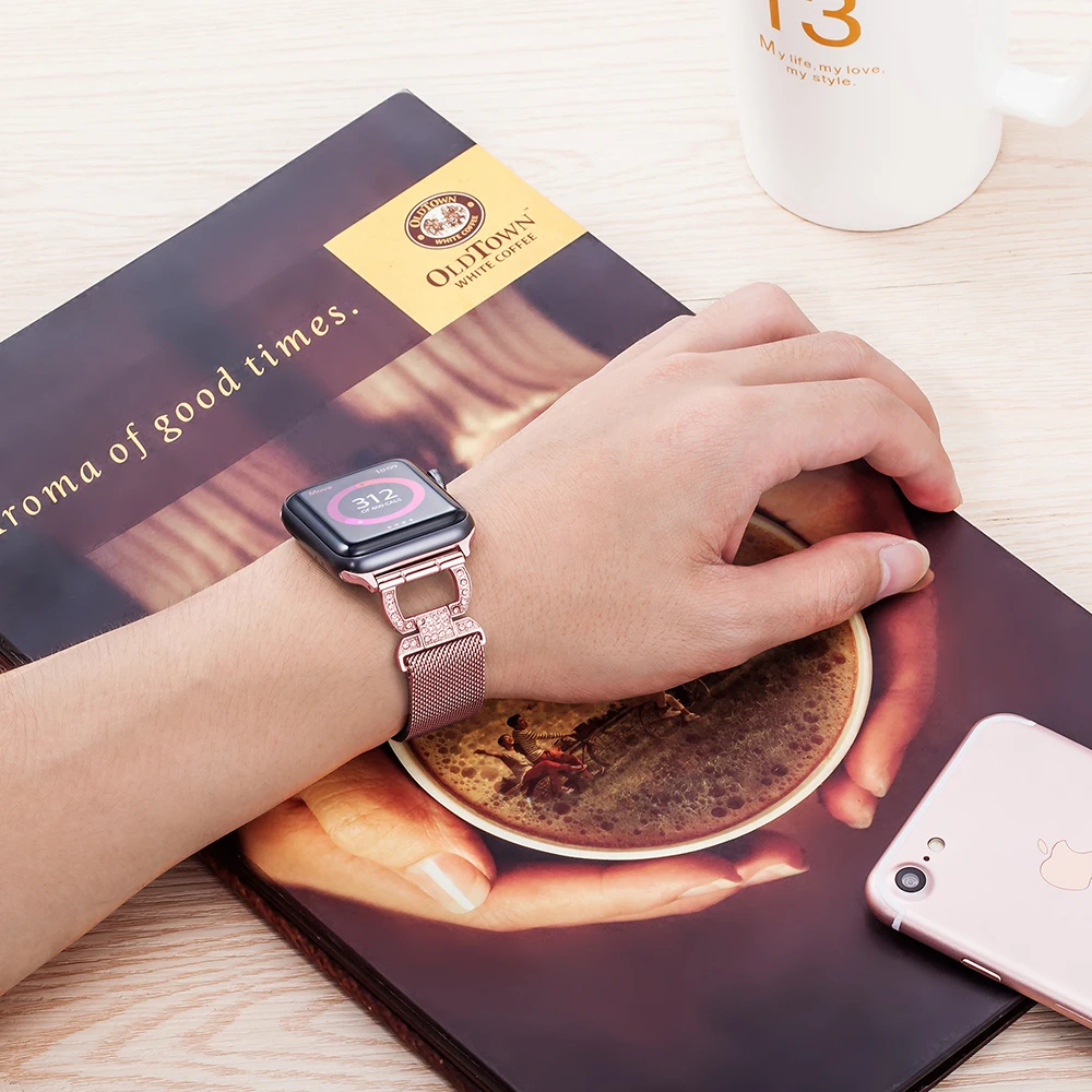 Полые Milanese Loop браслет Нержавеющая сталь ремешок для наручных часов Apple Watch 1/2/3, 42 мм, 38 мм, версия Алмаз ремешок для наручных часов Iwatch, 4 5 полос 40 мм 44 мм